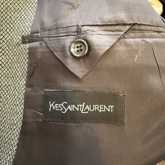 Yves Saint Laurent Wool Sport Coat Jacket Blazer Men's 44L Black Tan Gray Formal - Picture 12 of 13